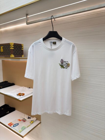Loewe Cotton Anagram Flower-Embroidered T-Shirt