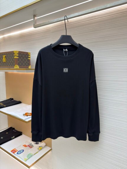 Loewe Solid-Color Long-Sleeve Top with Embroidered Cotton Logo