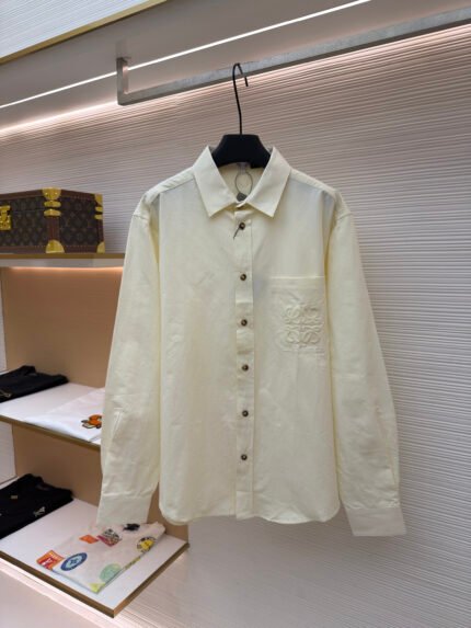 Loewe Collared Long-Sleeve Shirt with Embroidered Logo — Lyocell