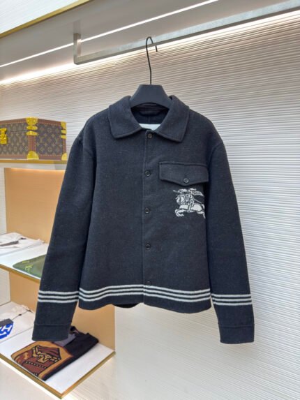 BURBERRY Equestrian Knight Yarn-Dyed Double-Faced Wool Coat