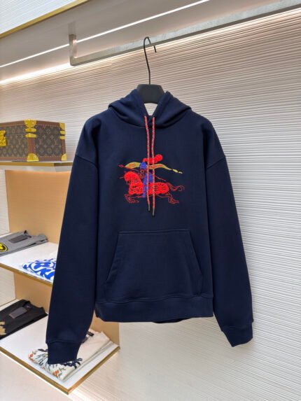 Burberry fleece pony embroidered hooded sweatshirt