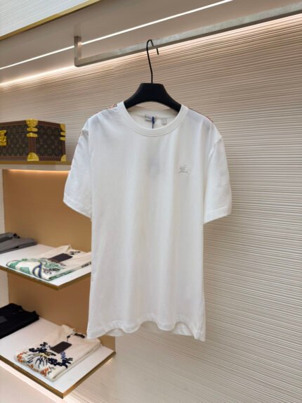 Burberry Plaid-Trimmed Cotton Short-Sleeve Top