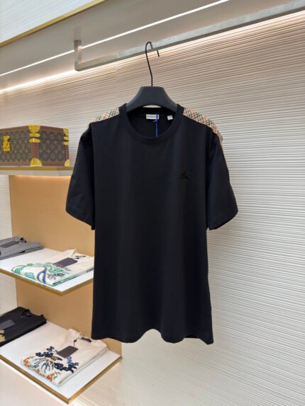Burberry Plaid-Trimmed Cotton Short-Sleeve Top
