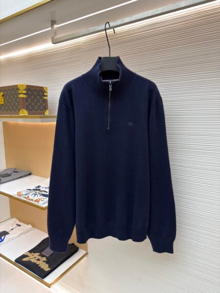 Burberry Embroidered Half-Zip High-Neck Knit Sweater