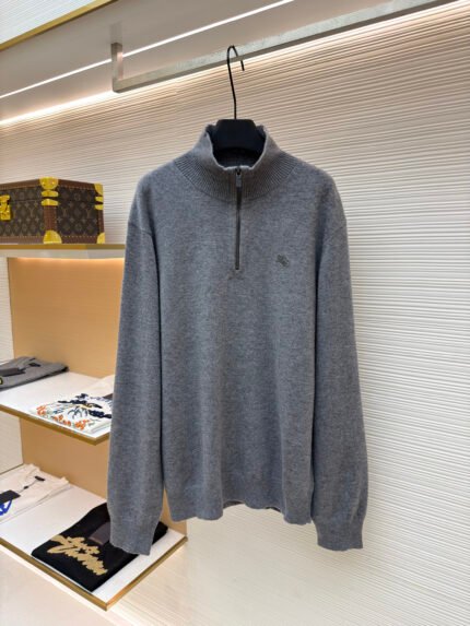 Burberry Embroidered Half-Zip High-Neck Knit Sweater