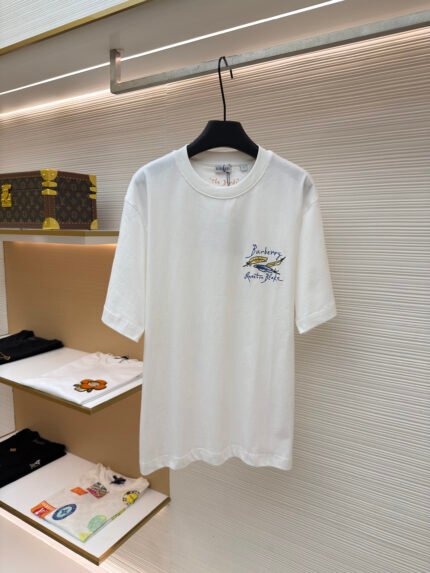 Burberry Feather-Pattern Crew-Neck Short-Sleeve T-Shirt