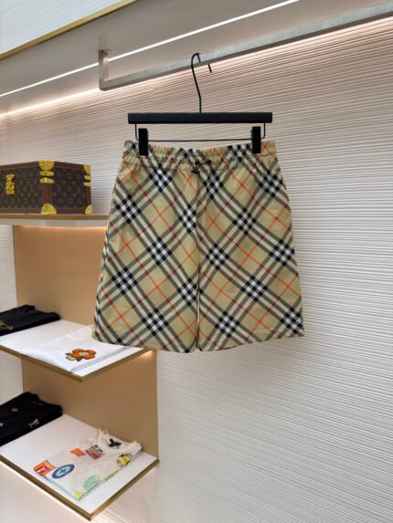 Burberry Twill Check Shorts with Equestrian Knight Embroidery