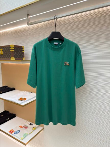 Burberry Check "Toothbrush" Embroidery Crew-Neck Short-Sleeve Top