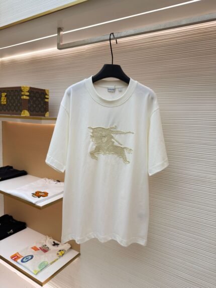 Burberry Woven Knight Crew-Neck Short-Sleeve Top