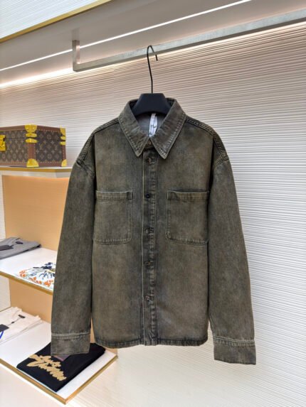 FENDI Lapel Single-Breasted Overdyed Denim Jacket