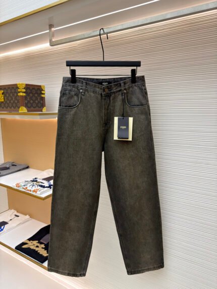 FENDI Straight-Leg Long Denim Jeans with Side Pockets and Garment Dye Finish