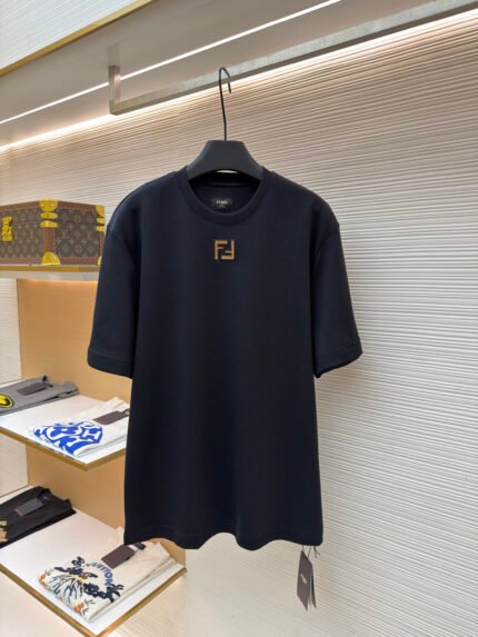 Fendi Short-Sleeve Top with Double-F Velour Embroidered Logo