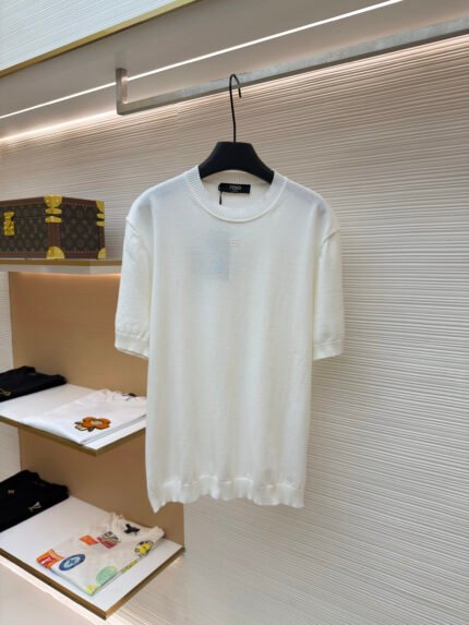 Fendi Logo Cotton Crewneck Short-Sleeve Knit Top