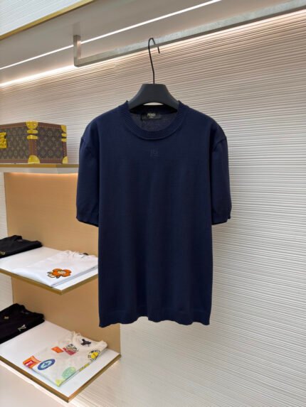 Fendi Logo Cotton Crewneck Short-Sleeve Knit Top