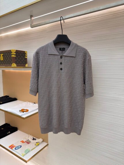 Fendi FF Allover Print Polo-Collar Knit Shirt