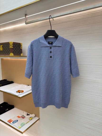Fendi FF Allover Print Polo-Collar Knit Shirt
