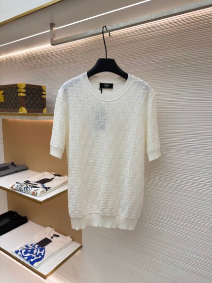 Fendi All-Over FF Knit Short-Sleeve Top