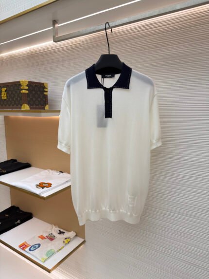 Fendi Button-Front Intarsia-Knit Polo Shirt
