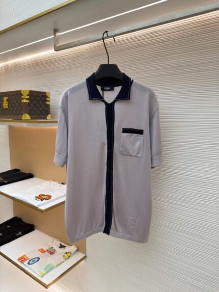 Fendi Short-Sleeve Cardigan with Intarsia Patch Pockets