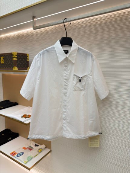 Fendi Collared Poplin Shirt with Chest Pocket and Drawstring Hem