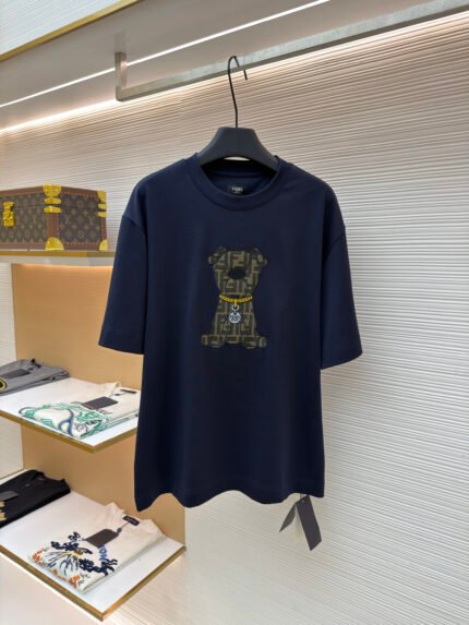 Fendi FF Monogram Short-Sleeve Shirt with Dog Motif