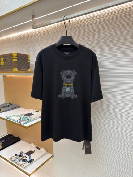 Fendi FF Monogram Short-Sleeve Shirt with Dog Motif