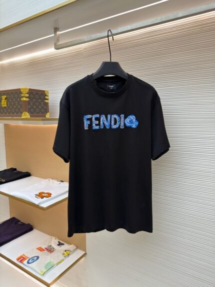 Fendi Short-Sleeve Top with Embroidered and Hand-Painted Logo