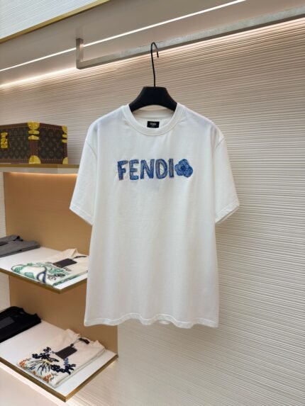 Fendi Short-Sleeve Top with Embroidered and Hand-Painted Logo