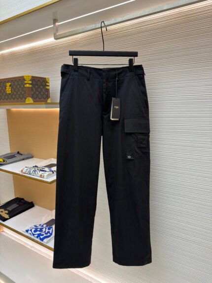 Fendi Gabardine Cargo Trousers with Belt Loops and Zip Patch Pockets
