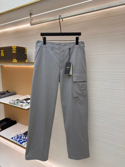 Fendi Gabardine Cargo Trousers with Belt Loops and Zip Patch Pockets