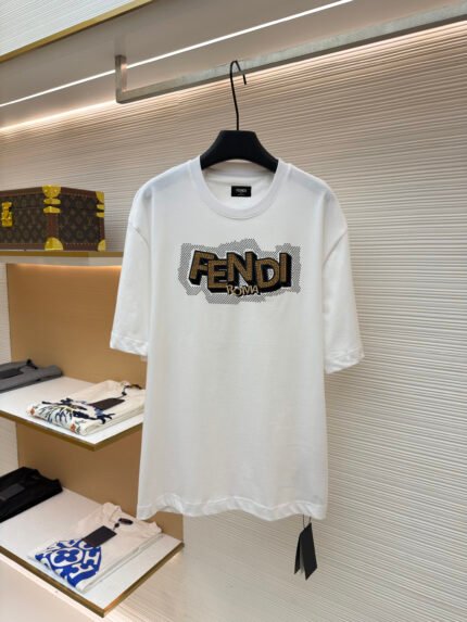 Fendi Short-Sleeve T-Shirt with Appliqué, Embroidery, and Rhinestone Logo