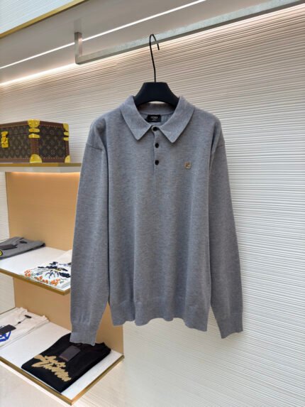 Fendi Knitted Polo Shirt with Double-F Metal Logo Plaque