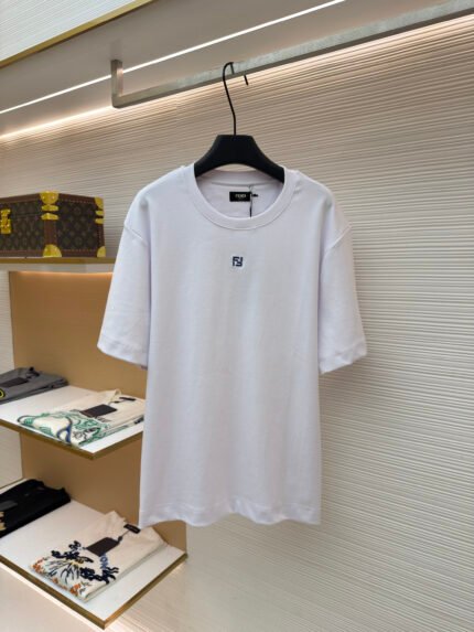Fendi Crew-Neck Short-Sleeve T-Shirt with "Rice Grain" Embroidery
