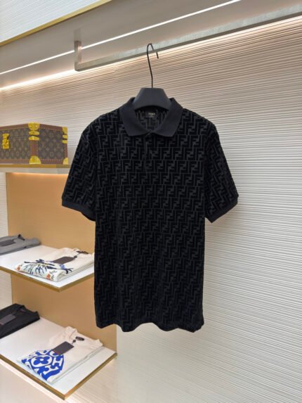 FENDI Mercerized Flocked Polo Shirt