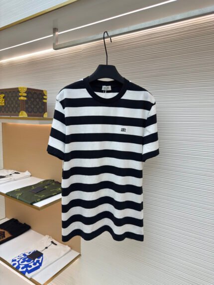 Celine Triomphe Stripe Short-Sleeve Top