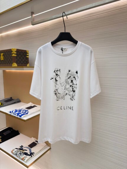 Celine Sketch Puppy Crew-Neck Short-Sleeve T-Shirt
