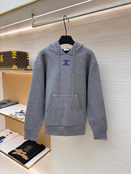 Celine Triomphe Jacquard Logo Knit Hoodie