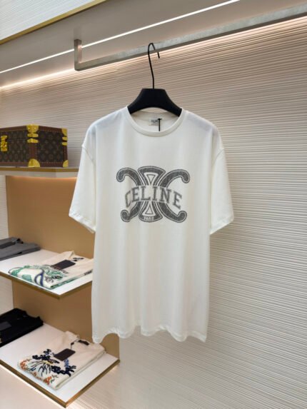 Celine Triomphe Print Crew-Neck Short-Sleeve T-Shirt