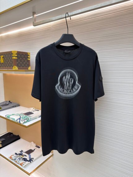 Moncler Short-Sleeve T-Shirt with Blurred Letter Logo Print