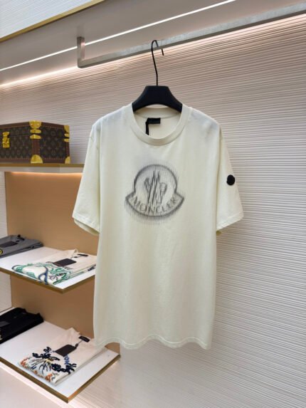 Moncler Short-Sleeve T-Shirt with Blurred Letter Logo Print