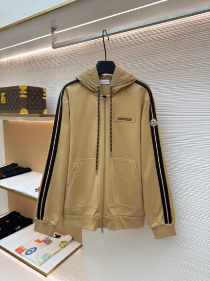 Moncler Hooded Zip-Up Sweatshirt with Letter Patch