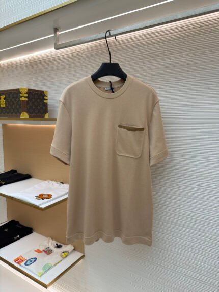 Moncler Short-Sleeve Top with Leather-Trimmed Pocket
