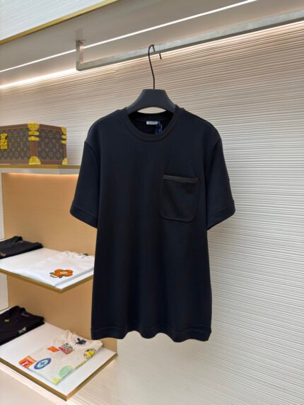 Moncler Short-Sleeve Top with Leather-Trimmed Pocket