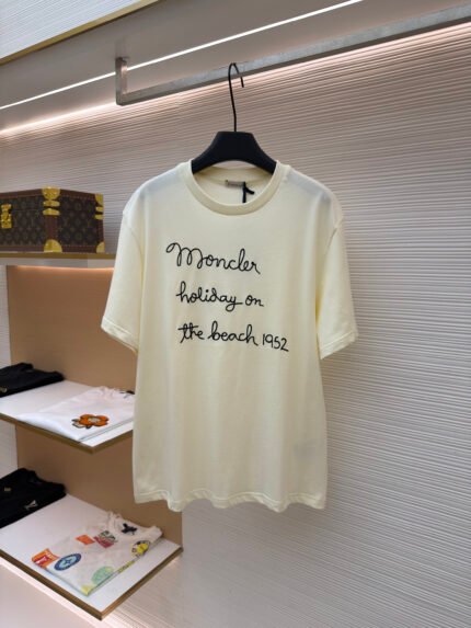 Moncler Short-Sleeve T-Shirt with Handwritten-Style Embroidery